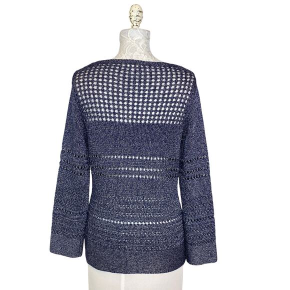 Chico's Open Knit Textured Sweater Blue Women 4 (Chico's 0) - Picture 3 of 8